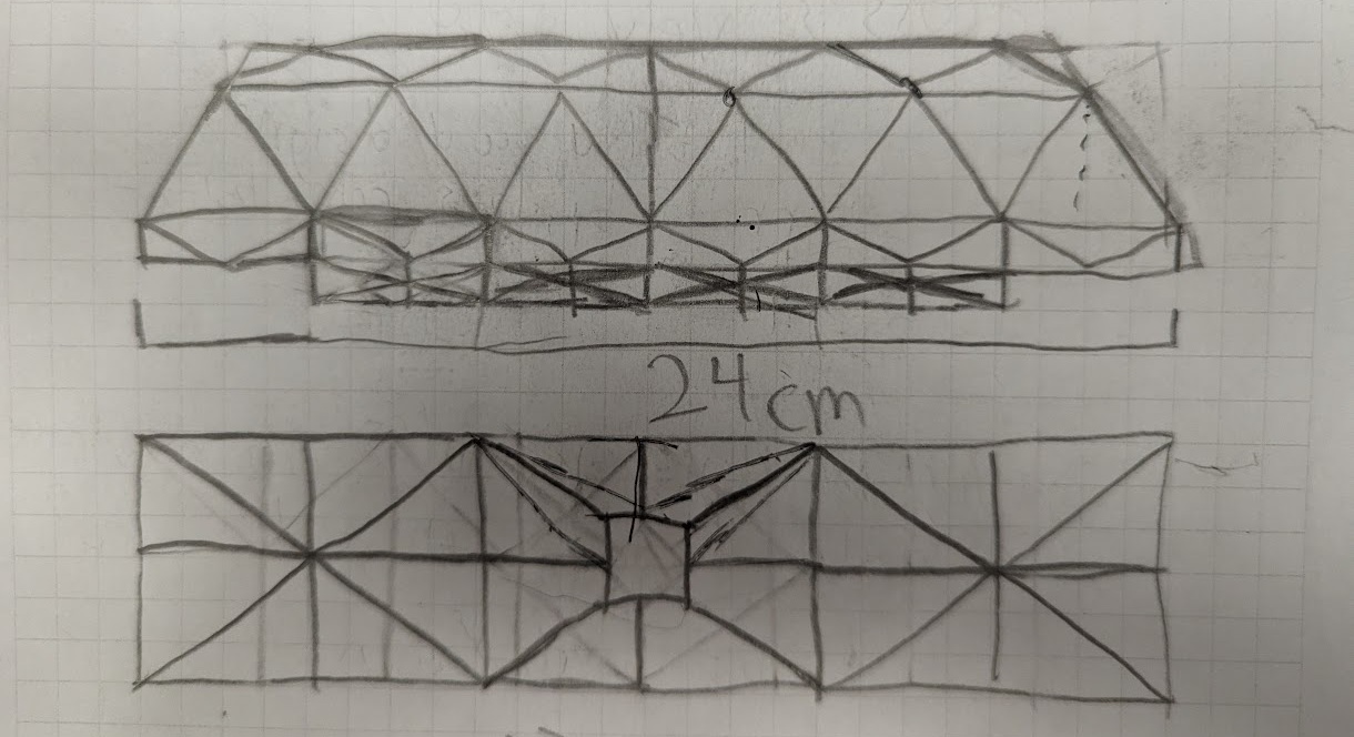 Actual truss design sketch with balsa wood material calculation