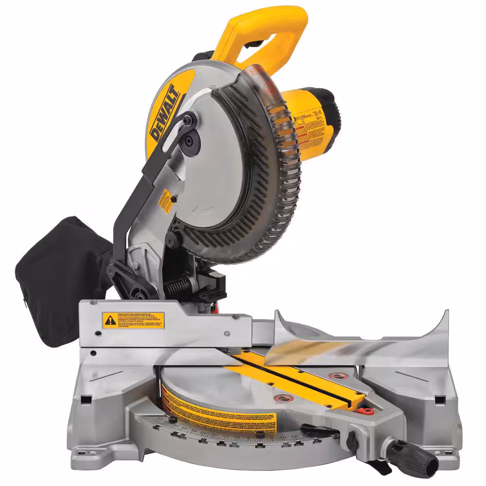 Chop saw cutting wood to cube shape