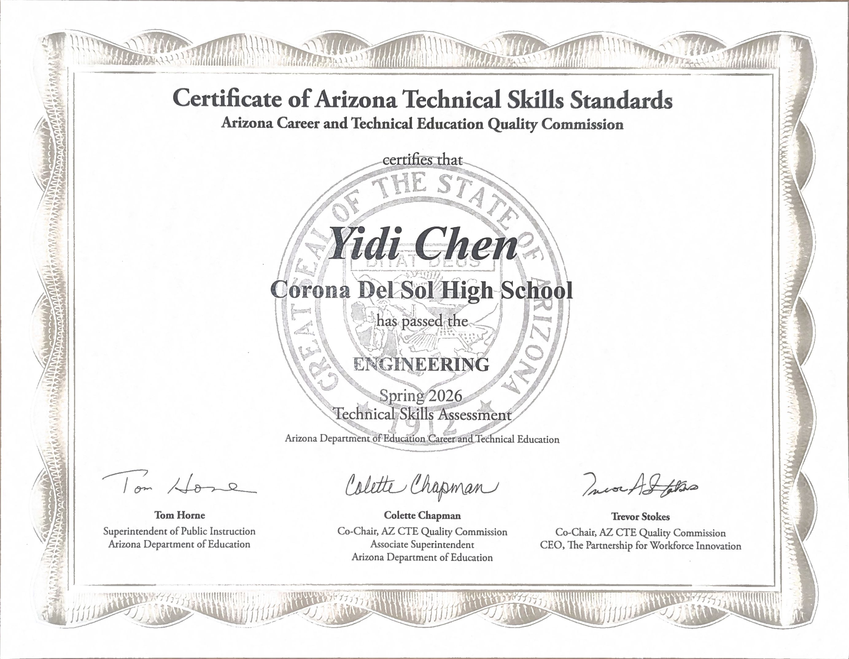 CTE Award Certificate