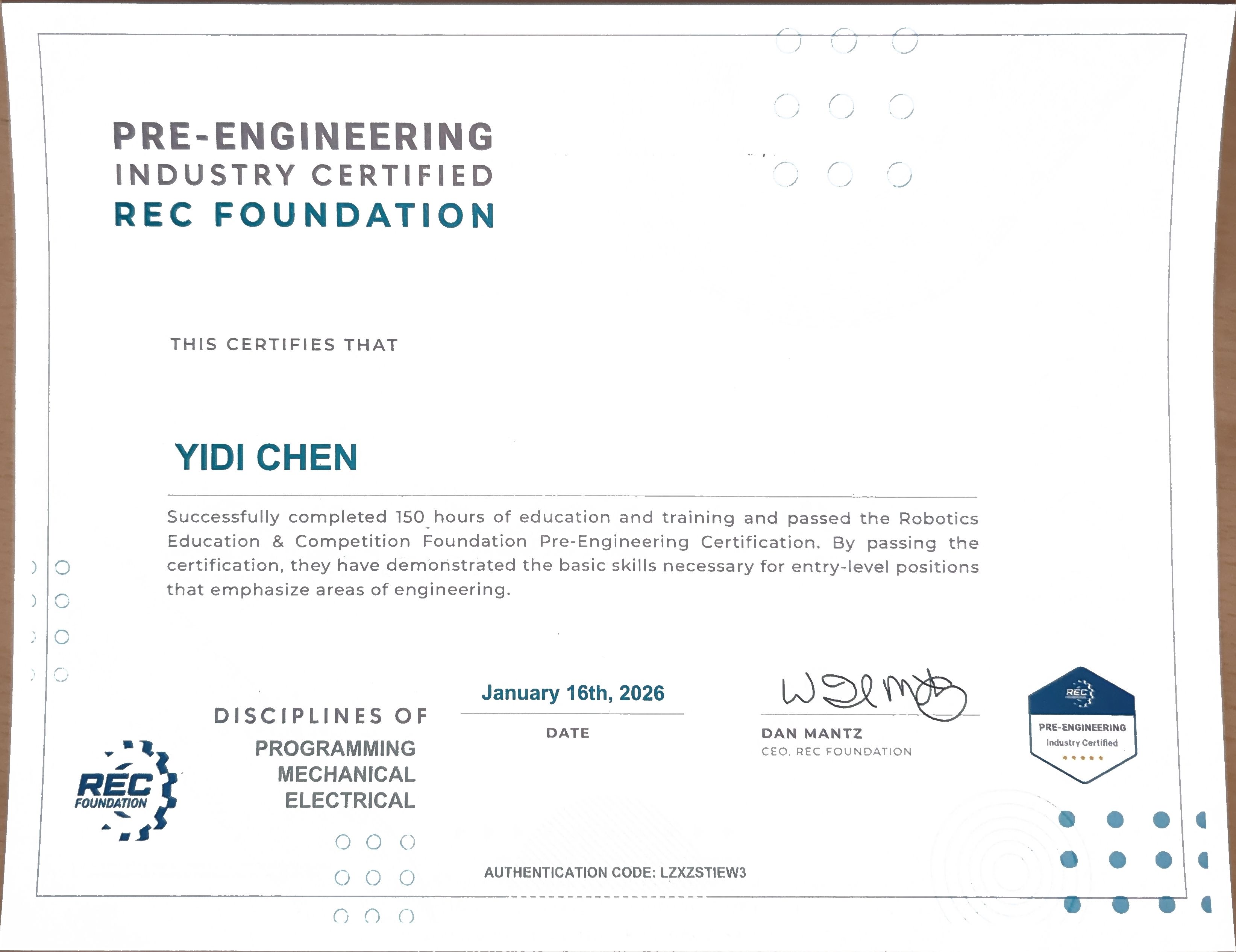 Pre-Engineering Certificate