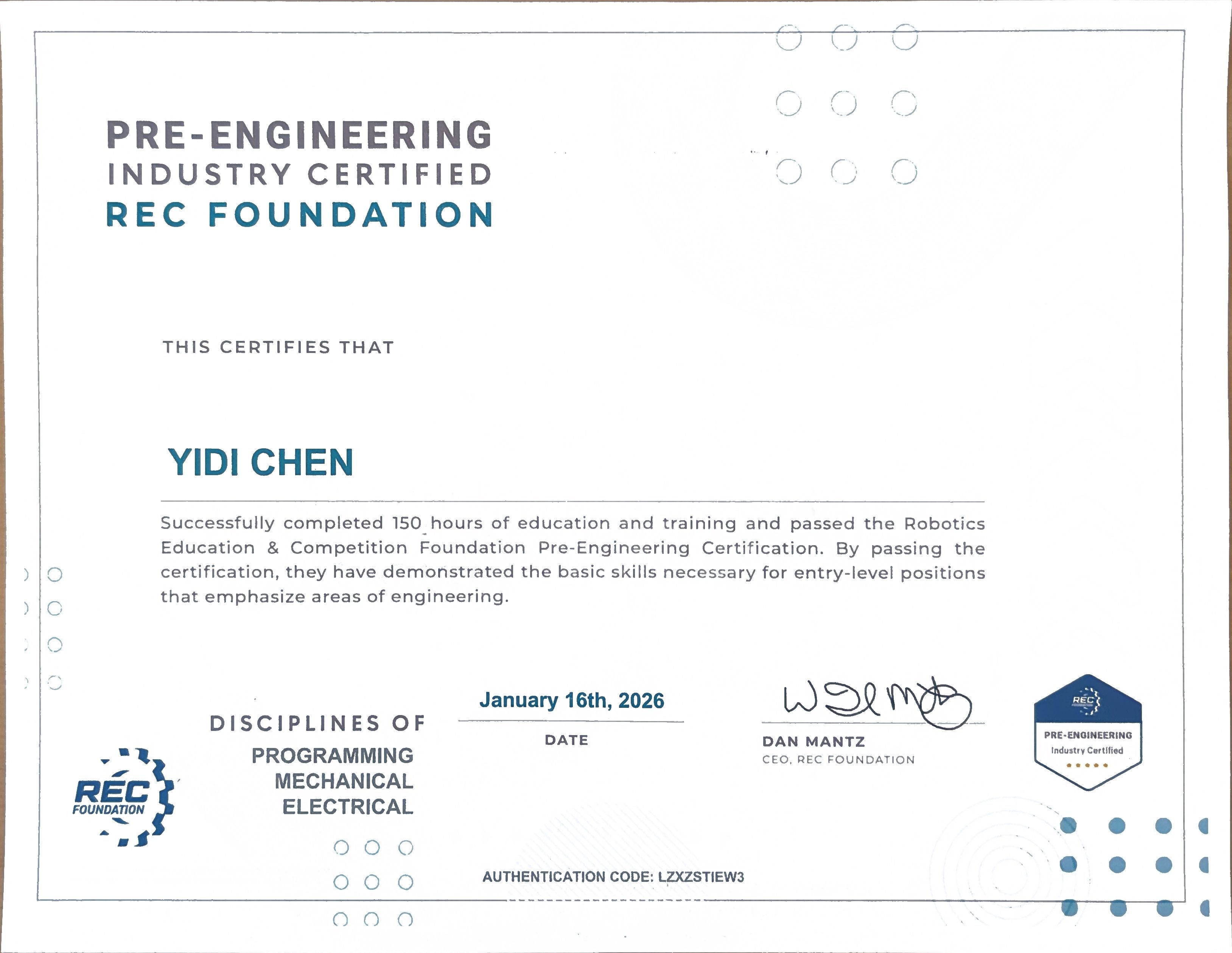 Robotics Certificate